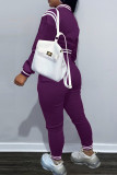 Purple Fashion Casual Solid Patchwork Long Sleeve Two Pieces