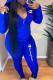 Blue Fashion Street Print Patchwork Hooded Collar Long Sleeve Two Pieces