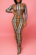 Khaki Fashion Casual Plaid Print Basic Turtleneck Long Sleeve Two Pieces