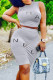 Grey Fashion Casual Print Letter O Neck Sleeveless Two Pieces