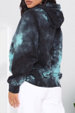 Blue Fashion Casual Print Tie Dye Basic Hooded Collar Tops