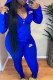 Blue Fashion Street Print Patchwork Hooded Collar Long Sleeve Two Pieces