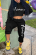 Black Casual Print Patchwork Hooded Collar Long Sleeve Two Pieces