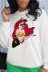 White Casual Daily Print Patchwork O Neck Tops