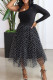 Black Fashion Casual Dot Print Basic Oblique Collar Long Sleeve Two Pieces
