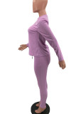 Purple Casual Solid Patchwork O Neck Long Sleeve Two Pieces