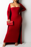 Red Fashion Sexy Solid Cardigan Long Sleeve Two Pieces