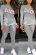 Grey Casual Print Patchwork O Neck Long Sleeve Two Pieces