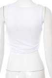 White Sexy Solid Patchwork V Neck Tops