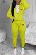Yellow Fashion Casual Print Patchwork Hooded Collar Long Sleeve Two Pieces