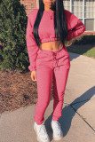 Pink Casual Solid Patchwork O Neck Long Sleeve Two Pieces