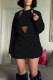 Black Sexy Solid Patchwork V Neck Long Sleeve Two Pieces