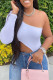 White Sexy Casual Solid Backless Asymmetrical Oblique Collar Tops