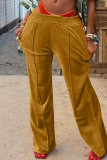 Pink Casual Solid Patchwork Straight High Waist Straight Solid Color Bottoms
