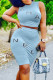 Blue Fashion Casual Print Letter O Neck Sleeveless Two Pieces
