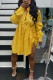 Yellow Street Solid Patchwork Buckle Fold Turndown Collar Shirt Dress Dresses