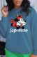 Blue Casual Street Character Patchwork O Neck Tops