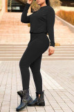 Purple Casual Solid Patchwork O Neck Long Sleeve Two Pieces