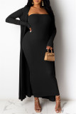 Red Fashion Sexy Solid Cardigan Long Sleeve Two Pieces