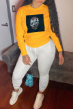 Grey Casual Vintage Print Patchwork Letter O Neck Tops