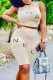 Beige Fashion Casual Print Letter O Neck Sleeveless Two Pieces