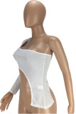 White Sexy Casual Solid Backless Asymmetrical Oblique Collar Tops