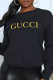 Black Casual Street Print Patchwork Letter O Neck Tops