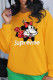 Yellow Casual Street Character Patchwork O Neck Tops