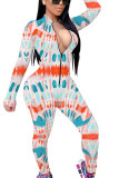 Orange Fashion Print Split Joint O Neck Regular Jumpsuits