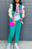 Lake Blue Casual Sportswear Print Patchwork Buckle Long Sleeve Two Pieces