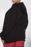 Black Casual Print Patchwork Hooded Collar Tops