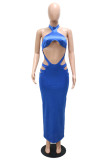 Red Fashion Sexy Solid Hollowed Out Backless Slit Halter Evening Dress