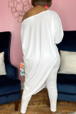 Blue Casual Print Patchwork Asymmetrical Oblique Collar Nine Points Sleeve Two Pieces