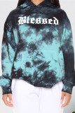 Blue Fashion Casual Print Tie Dye Basic Hooded Collar Tops