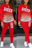 Tangerine Red Casual Print Patchwork O Neck Long Sleeve Two Pieces
