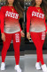 Tangerine Red Casual Print Patchwork O Neck Long Sleeve Two Pieces
