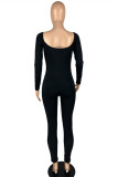 Navy Fashion Casual Solid Basic V Neck Skinny Jumpsuits