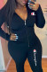 Black Fashion Street Print Patchwork Hooded Collar Long Sleeve Two Pieces
