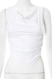 White Sexy Solid Patchwork V Neck Tops