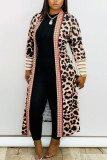Pink Daily Twilled Satin Print Cardigan O Neck Outerwear