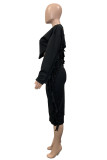 Camel Fashion Casual Solid Tassel Patchwork O Neck Three Quarter Two Pieces