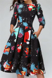 Black Fashion Casual Print Basic O Neck A Line Dresses