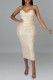 Apricot Fashion Sexy Patchwork Sequins Backless Slit Spaghetti Strap Long Dress