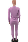 Purple Casual Solid Patchwork O Neck Long Sleeve Two Pieces