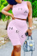 Pink Fashion Casual Print Letter O Neck Sleeveless Two Pieces