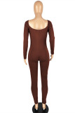 Navy Fashion Casual Solid Basic V Neck Skinny Jumpsuits