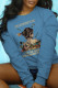 Blue Casual Street Print Patchwork O Neck Tops