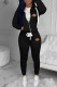 Black Fashion Casual Print Patchwork Hooded Collar Long Sleeve Two Pieces