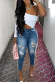 White Sexy Casual Solid Backless Asymmetrical Oblique Collar Tops