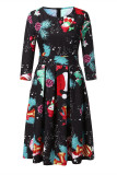 Black Red Fashion Casual Print Basic O Neck A Line Dresses